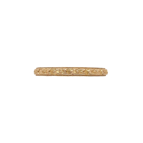 10K Yellow Gold Band with Beaded Edge and Center Flower Design  Size 5.75  j7658